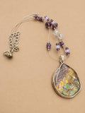 Abalone Shell Pendant Necklace, Purple Beaded Multi-Strand Fashion Necklace, Silver Tone Costume Jewelry
