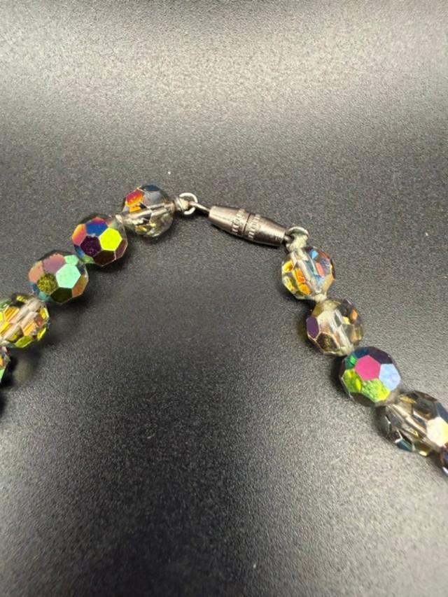 Aurora Borealis Crystal Bead Necklace, Faceted AB Glass Beads, Rainbow Iridescent Costume Jewelry