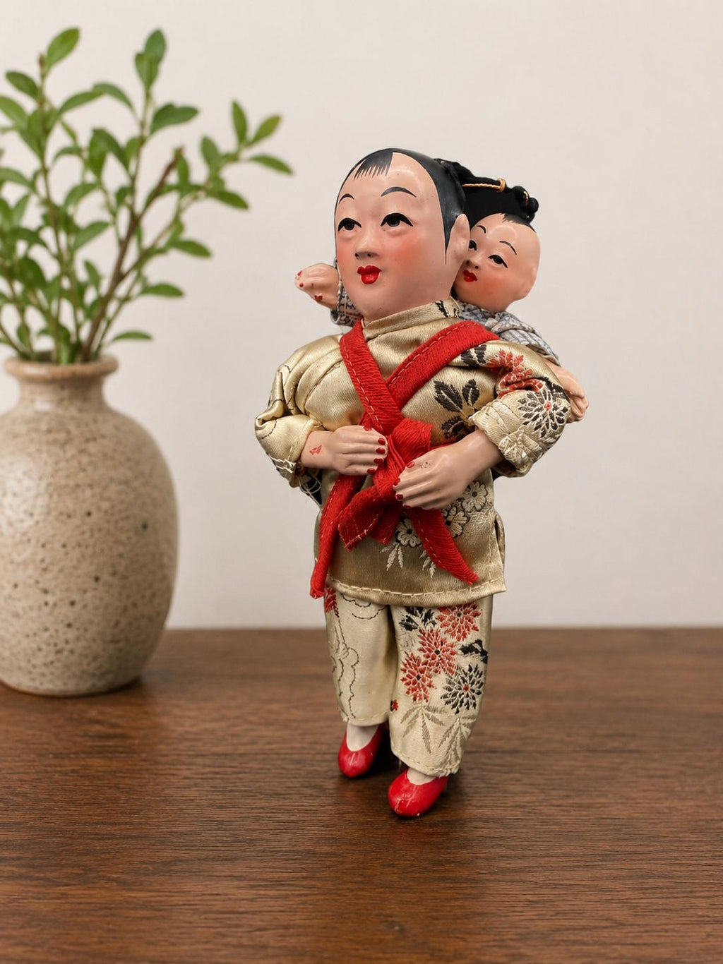 Vintage Japanese Mother & Child Doll, Mid-Century, Likely 1940s1960s, Traditional Kimono Display Doll