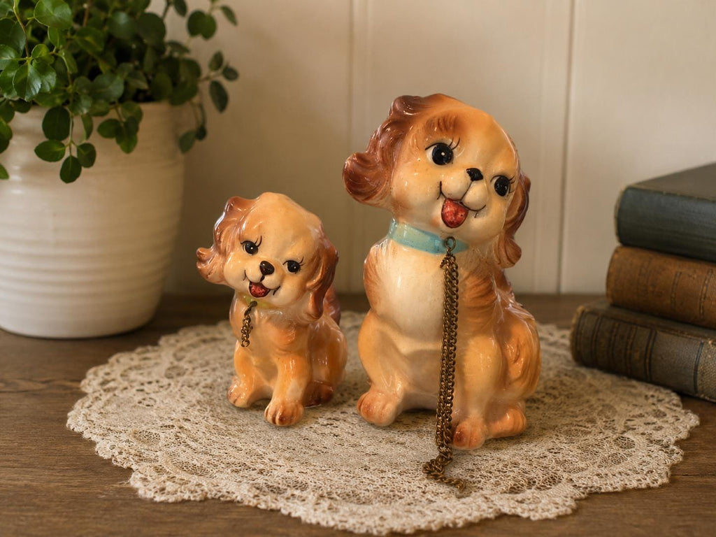 Vintage Japan Dogs Figurine Set  Mom & Pup, Spaniel set, HandPainted Ceramic