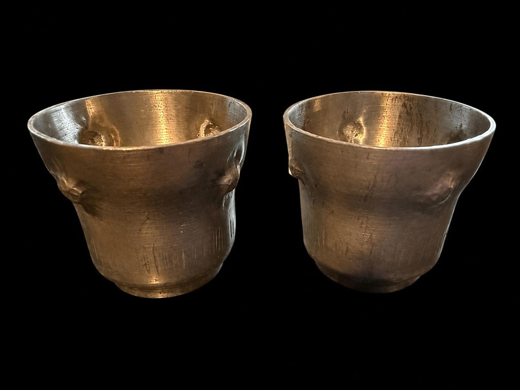 Signed A.E. Chanal French Pewter Cordial Set, Hand-Wrought Tray, 6 Cups