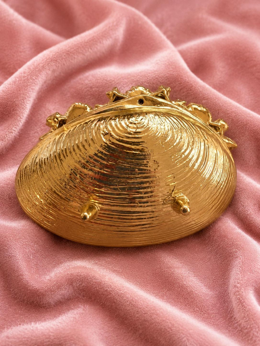 Vintage Gold Shell Trinket Dish Faux Pearl Grapes Footed Vanity Ring Dish Hollywood Regency