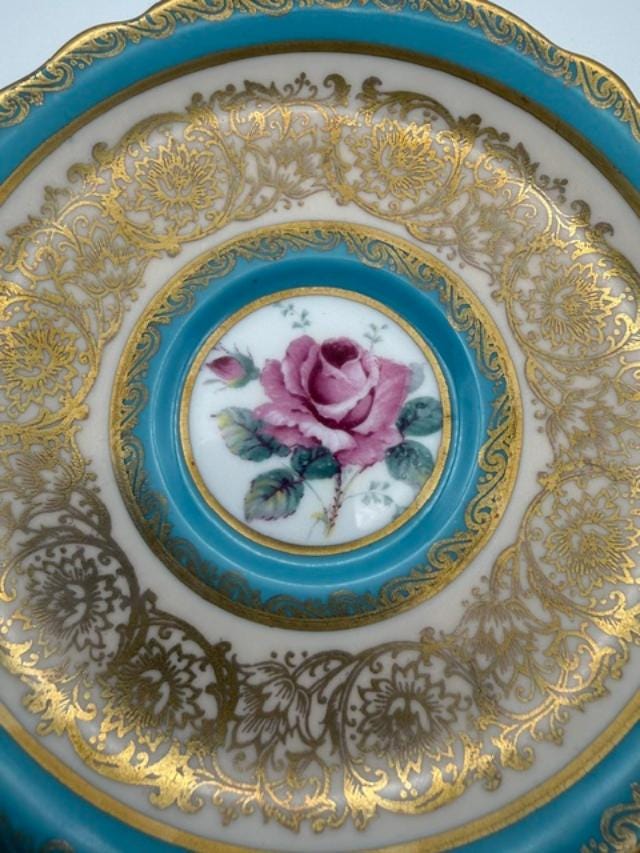 1940s Paragon Turquoise Gold Rose Teacup & Saucer Fine Bone China England A515H