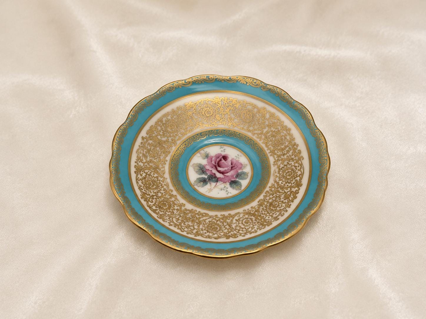 1940s Paragon Turquoise Gold Rose Teacup & Saucer Fine Bone China England A515H