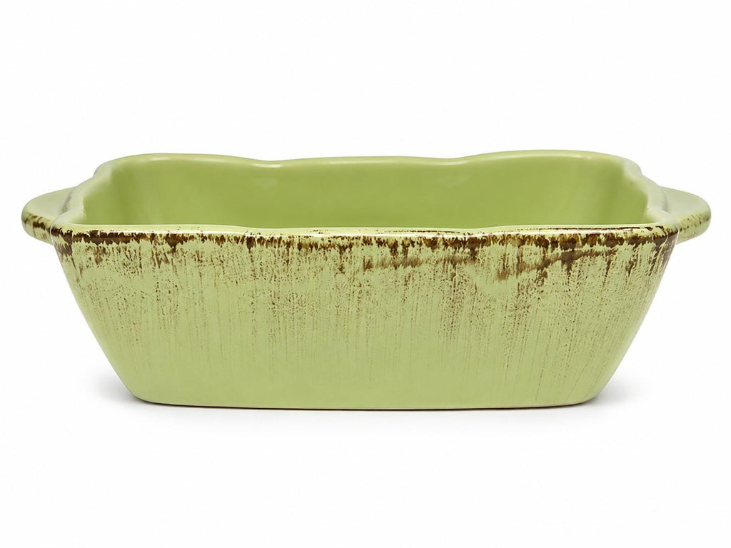 Vintage De Silva Italy Green Glazed Terracotta Casserole Dish, 6 Inch Handled Baker