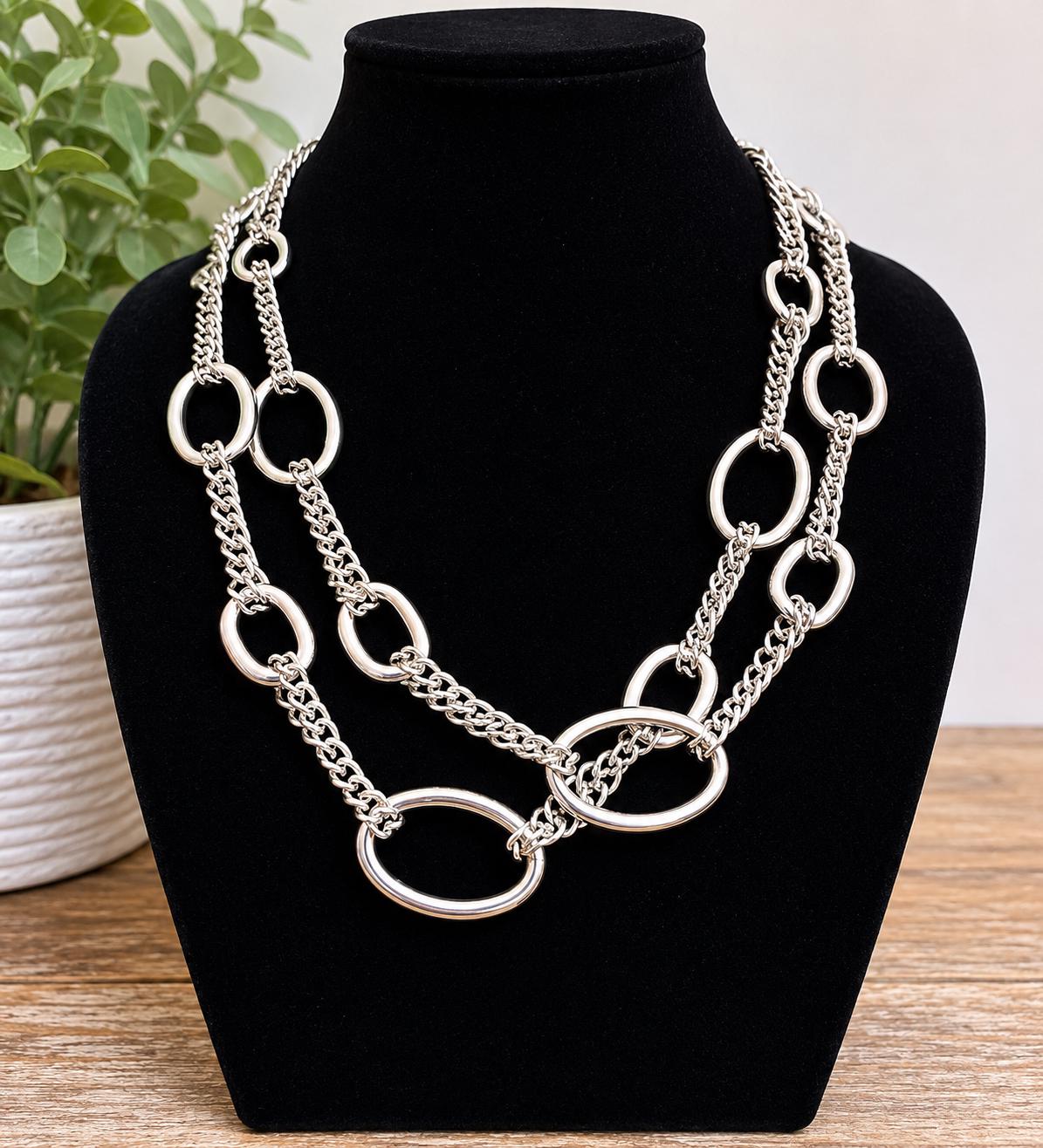 Silver Tone Oval Link Chain Necklace, 43 Inch Costume Jewelry