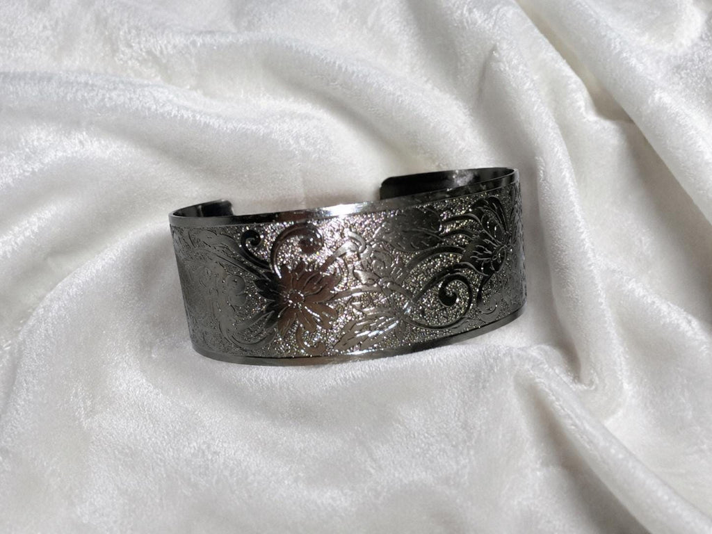 Costume silver Engraved Floral Wide Cuff Bracelet, 1 Inch Wide Jewelry Bangle