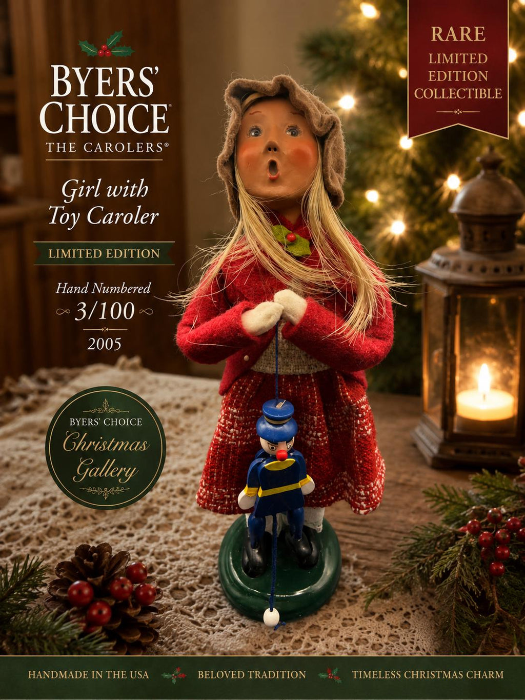 Byers' Choice Caroler Girl Toy  Limited Edition 3/100 2005 Christmas Figurine