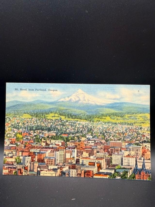 Vintage Mt Hood Portland Oregon Postcard Linen Style Scenic City View