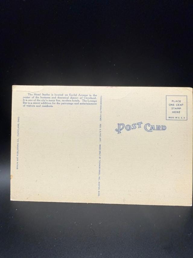 Vintage Hotel Statler Cleveland Ohio Postcard  Linen Night View Entrance Unposted