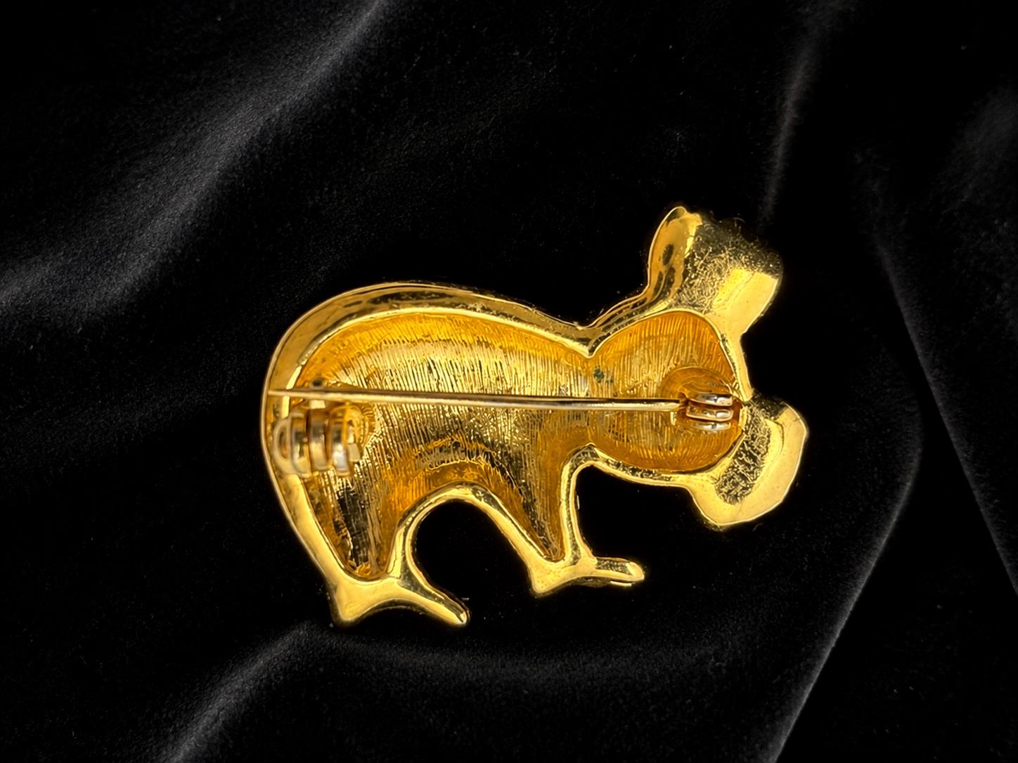Gold Tone Rhinestone Koala Brooch, Pavé Crystal Animal Pin, Vintage Costume Jewelry