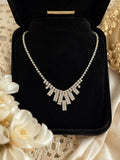 Vintage Rhinestone Fringe Bib Necklace Silver Tone Clear Crystal Statement Evening Jewelry