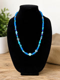 Ocean Blue Mixed Glass Bead Necklace, Boho Turquoise Aqua Beaded Jewelry
