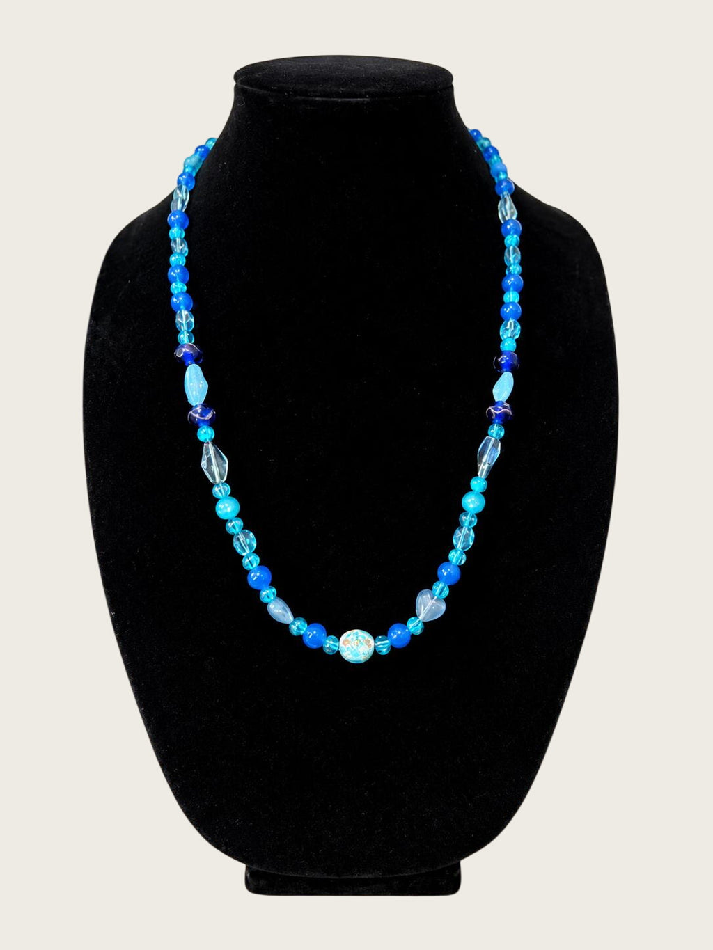 Ocean Blue Mixed Glass Bead Necklace, Boho Turquoise Aqua Beaded Jewelry