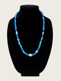Ocean Blue Mixed Glass Bead Necklace, Boho Turquoise Aqua Beaded Jewelry
