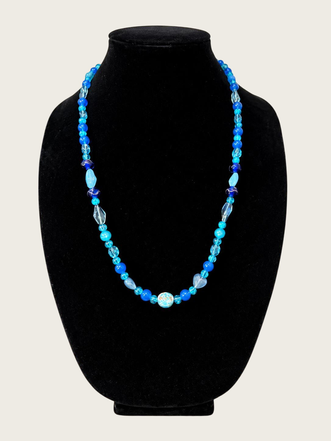 Ocean Blue Mixed Glass Bead Necklace, Boho Turquoise Aqua Beaded Jewelry
