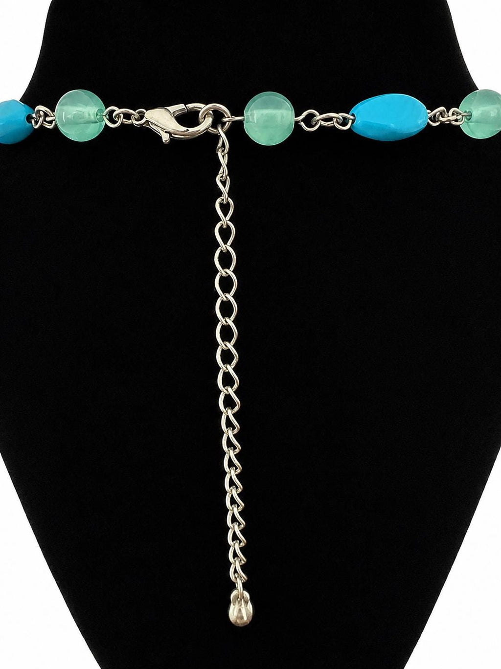 Turquoise & Aqua Beaded Necklace, Silver Tone Chain, Costume Jewelry
