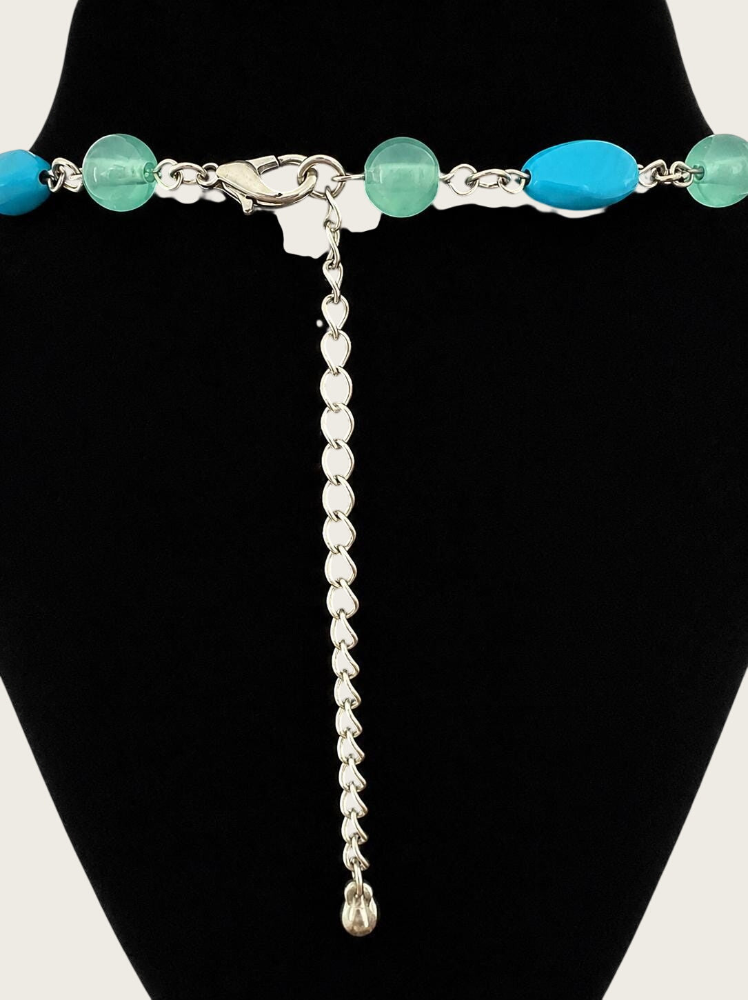 Turquoise & Aqua Beaded Necklace, Silver Tone Chain, Costume Jewelry