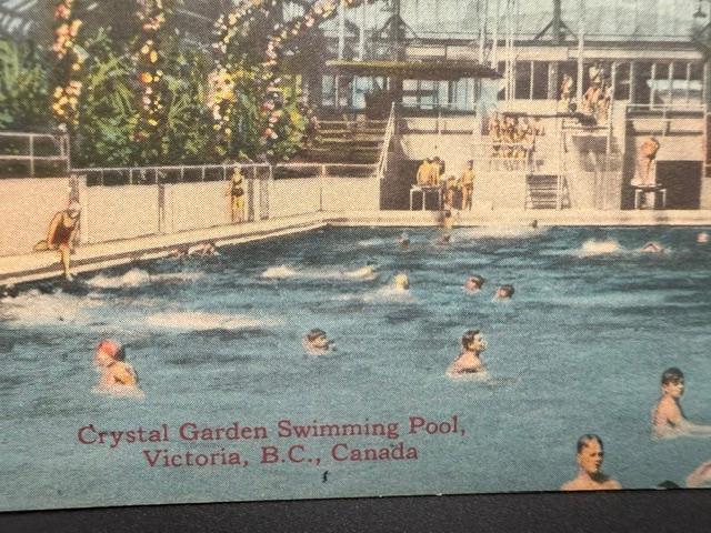 Vintage Crystal Garden Swimming Pool Victoria B.C. Canada Linen Postcard
