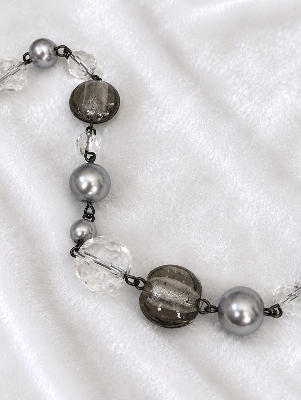 White House Black Market Smoky Gray Glass Bead Long Station Necklace 35"