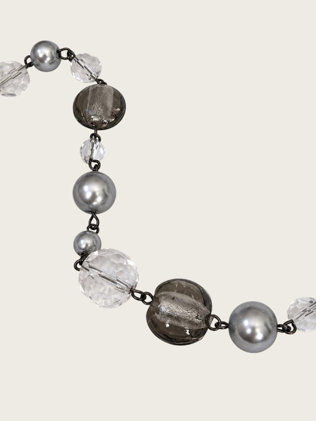 White House Black Market Smoky Gray Glass Bead Long Station Necklace 35"