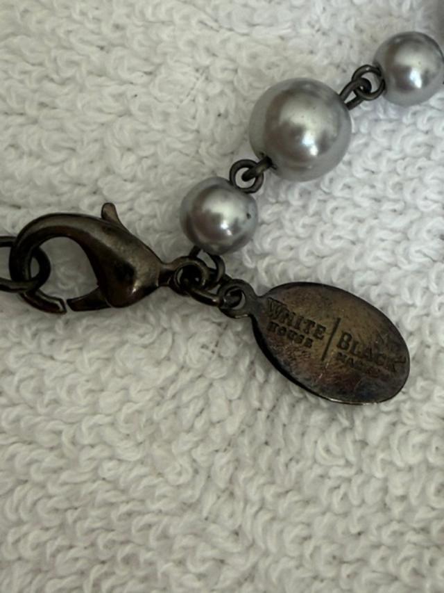 White House Black Market Smoky Gray Glass Bead Long Station Necklace 35"