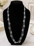 Silver-Tone Double Strand Oval Link Station Necklace, 35 Inches