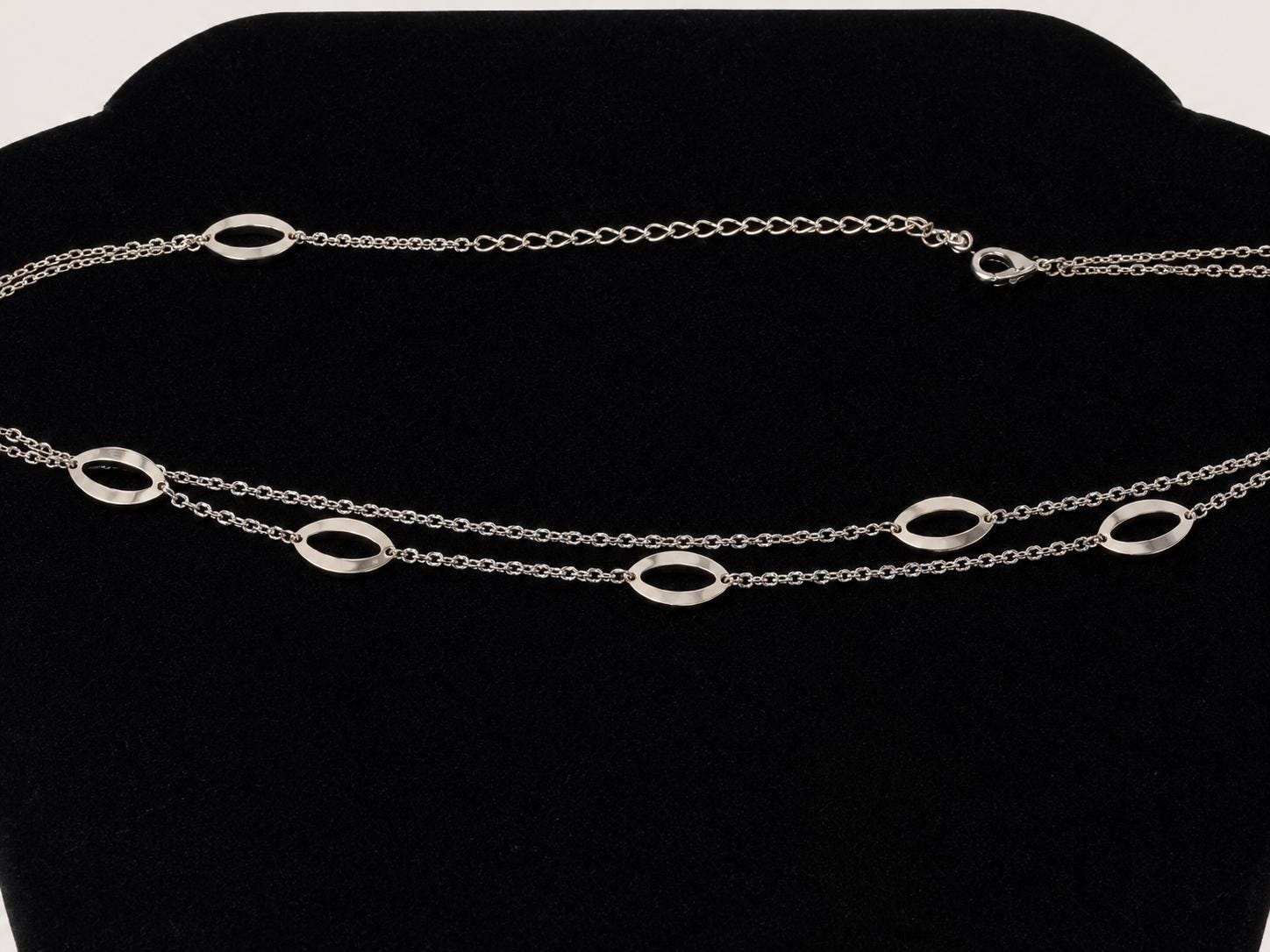 Silver-Tone Double Strand Oval Link Station Necklace, 35 Inches