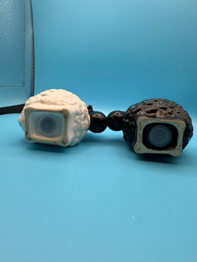 Vintage Black White Sheep Salt Pepper Shakers, Ceramic Lamb Farmhouse Kitchen Decor