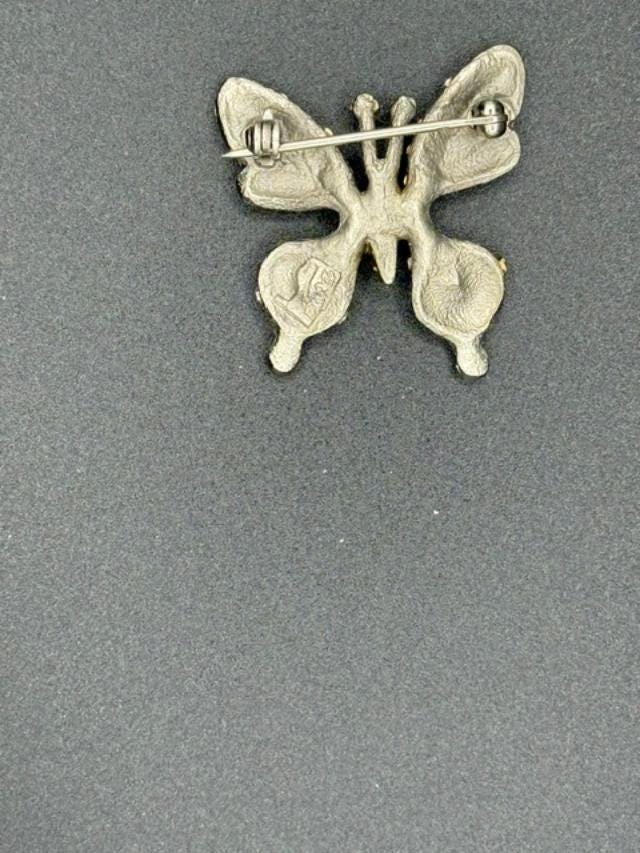 Vintage Aurora Borealis Rhinestone Butterfly Brooch 1 Inch Silver Tone Sparkle Pin