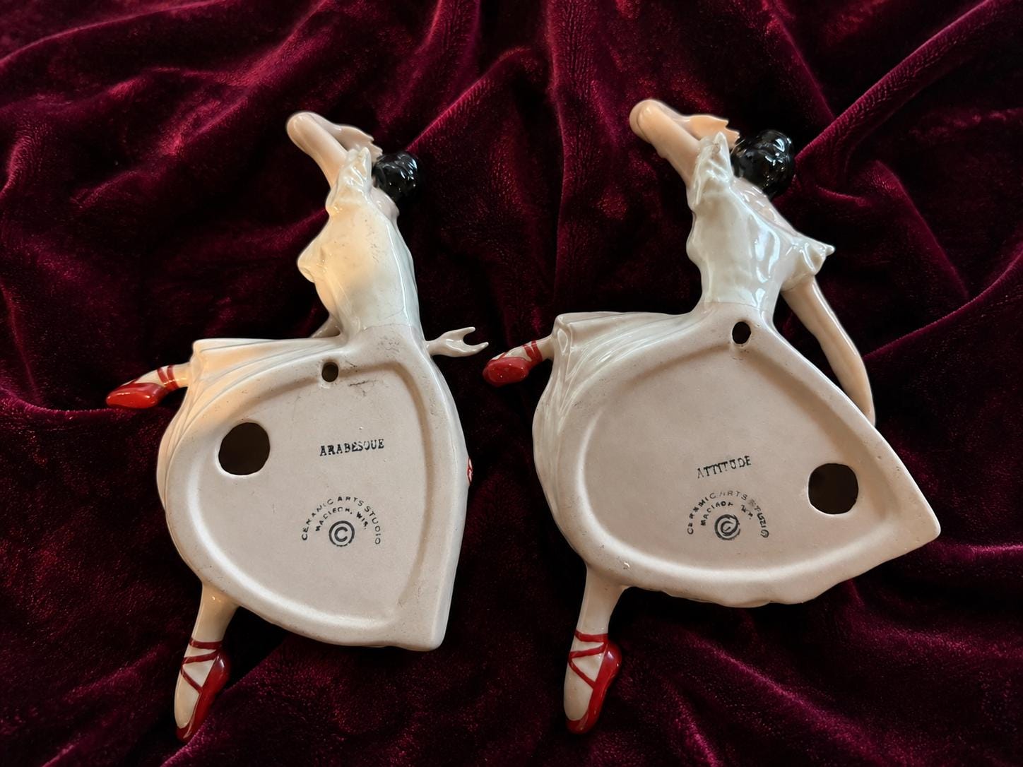 Vintage Ceramic Arts Studio Ballerina Wall Plaques Pair Arabesque Attitude Kitch ceramics