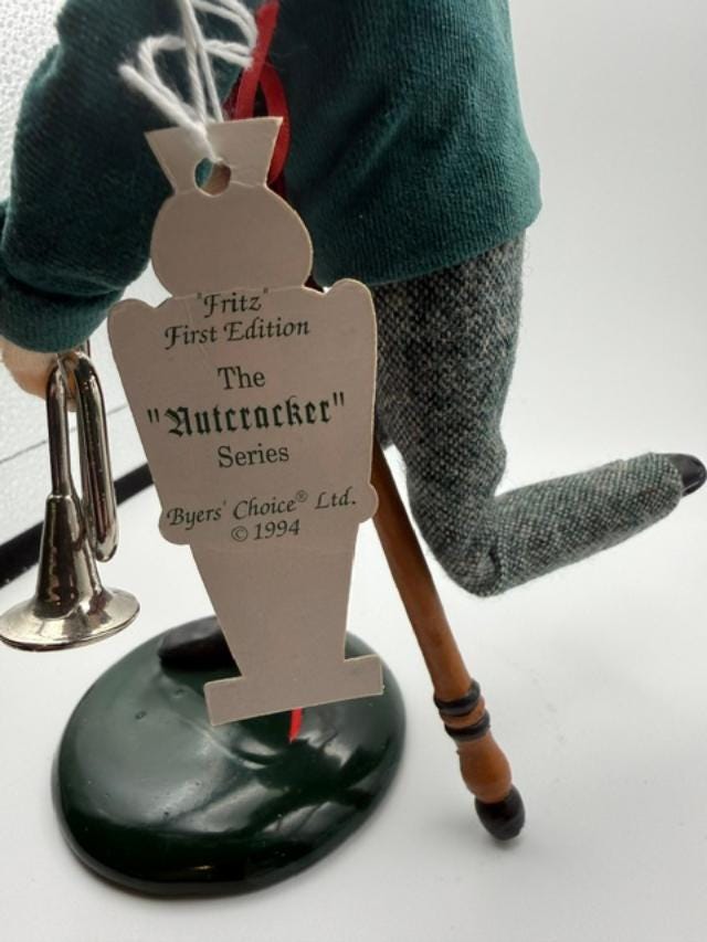 Byers Choice Fritz Caroler Figurine, 1994 First Edition Nutcracker Series, Signed