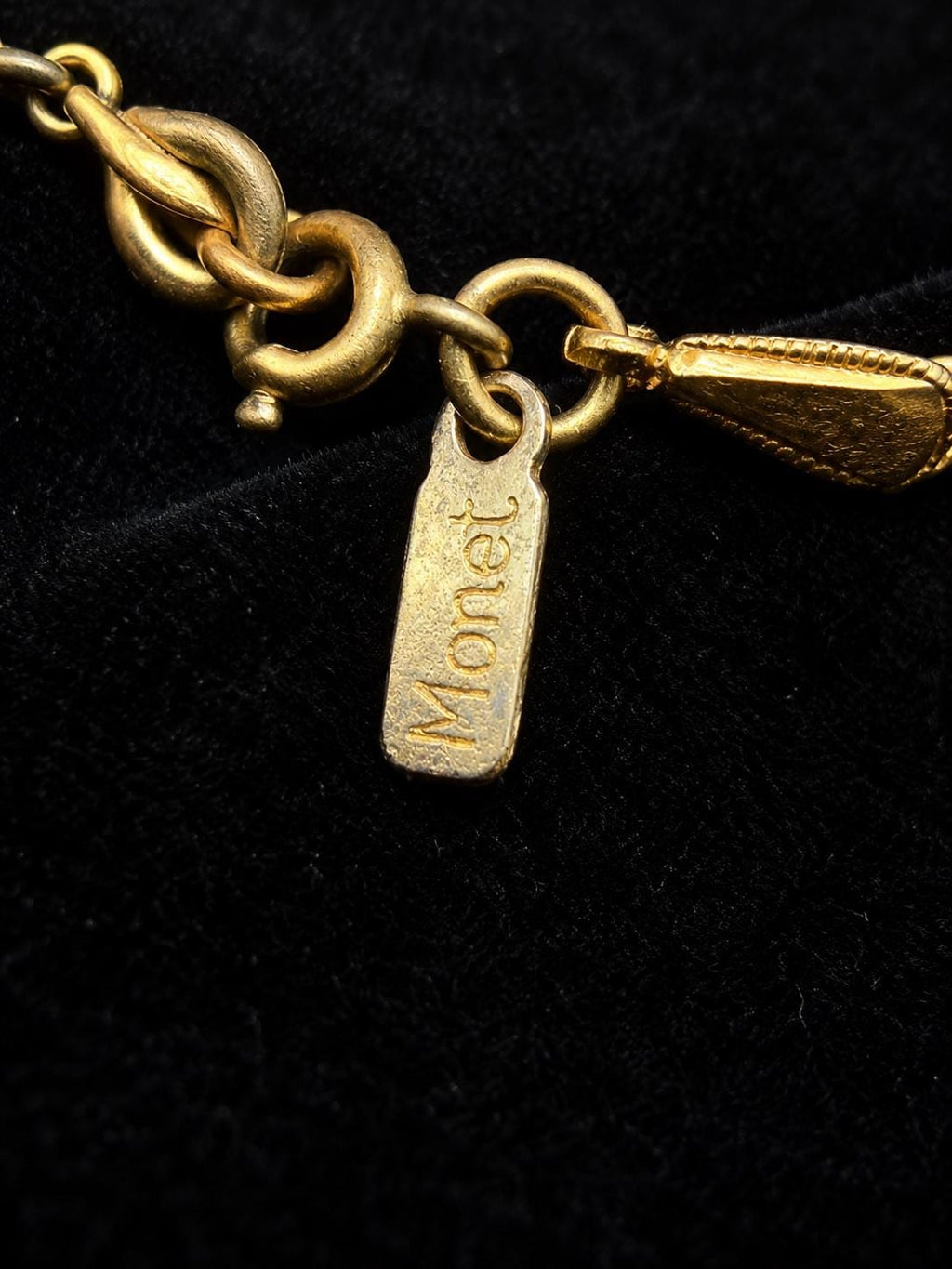 Vintage Monet Gold Tone Choker Necklace 13" Signed Textured Link Chain