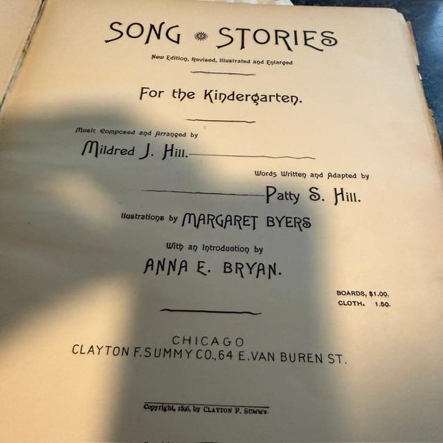 1896 Hill Sisters Song Stories for the Kindergarten Antique Childrens Music Book Incomplete
