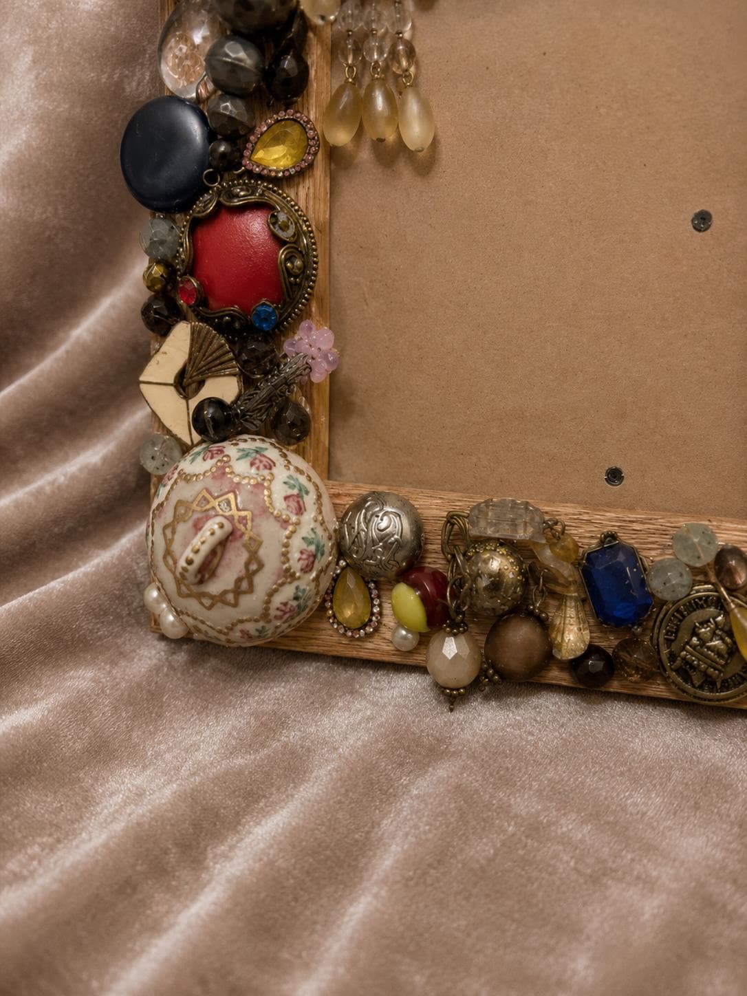 Vintage Jeweled 5x7 Picture Frame, Upcycled Assemblage Art, Maximalist Decor