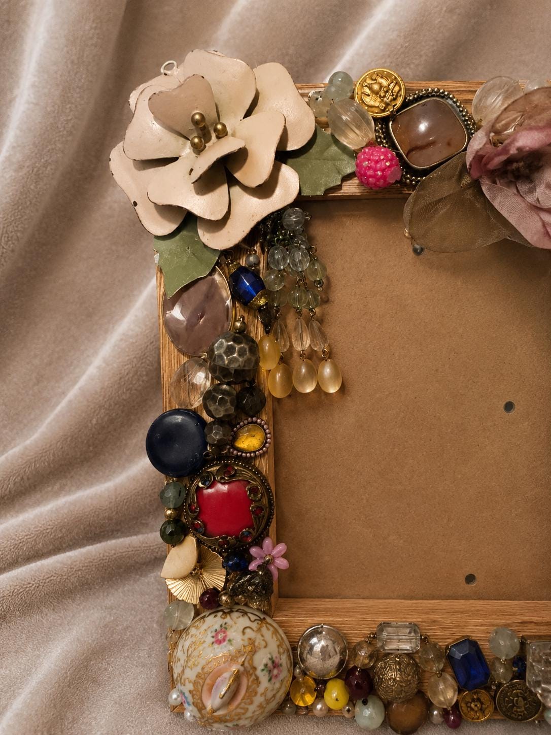 Vintage Jeweled 5x7 Picture Frame, Upcycled Assemblage Art, Maximalist Decor