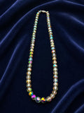 Aurora Borealis Crystal Bead Necklace, Faceted AB Glass Beads, Rainbow Iridescent Costume Jewelry