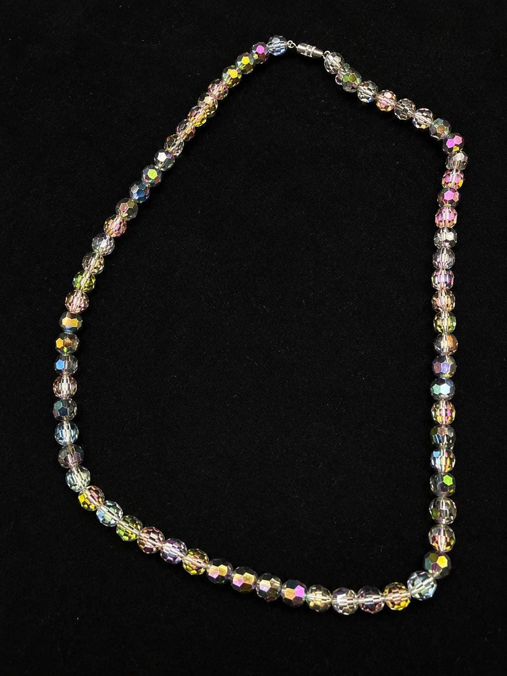 Aurora Borealis Crystal Bead Necklace, Faceted AB Glass Beads, Rainbow Iridescent Costume Jewelry