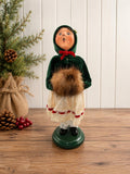 Byers Choice Victorian Child Caroler Doll 2005 Green Velvet Christmas Figurine with Fur Muff