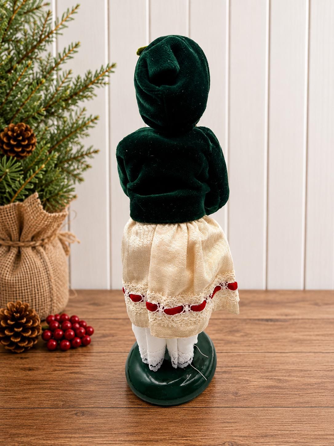 Byers Choice Victorian Child Caroler Doll 2005 Green Velvet Christmas Figurine with Fur Muff
