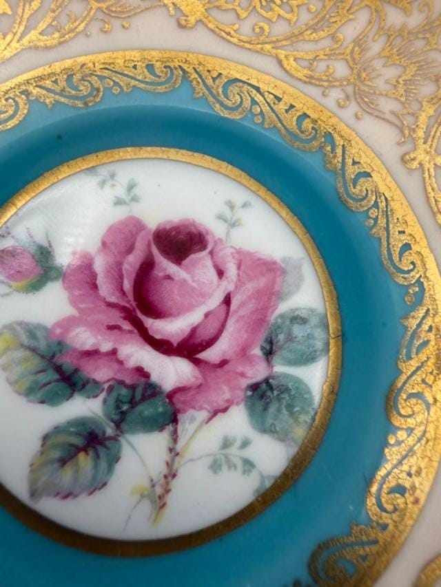 1940s Paragon Turquoise Gold Rose Teacup & Saucer Fine Bone China England A515H