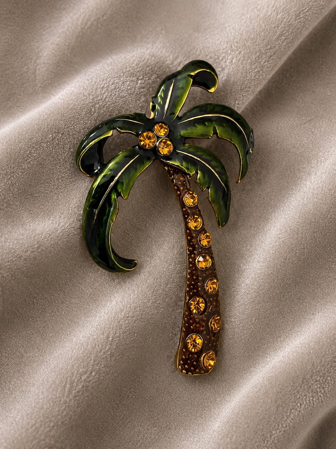 Converted palm tree brooch made from a vintage-style jewelry component; new pin back added