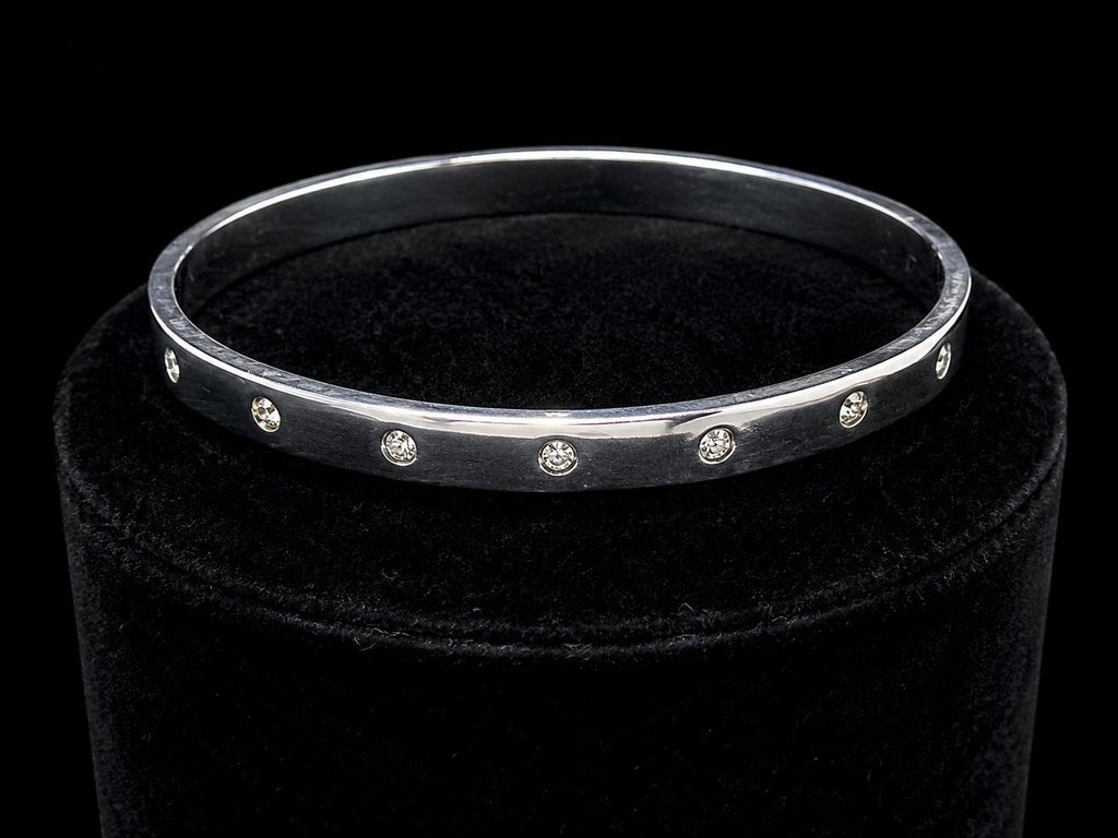 Swarovski Crystal Screw Bangle Bracelet Silver Tone Slip On Swan Marked