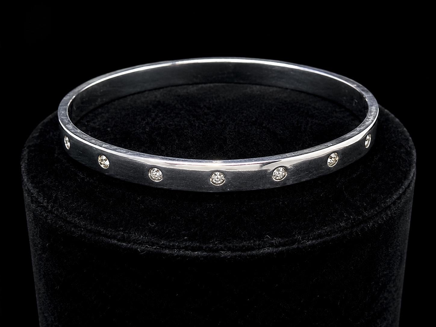 Swarovski Crystal Screw Bangle Bracelet Silver Tone Slip On Swan Marked
