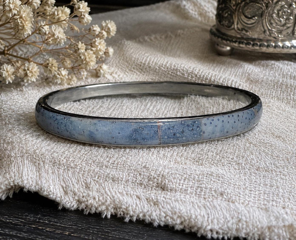 Blue Speckled Enamel Silver Tone Bangle Bracelet, Costume Jewelry