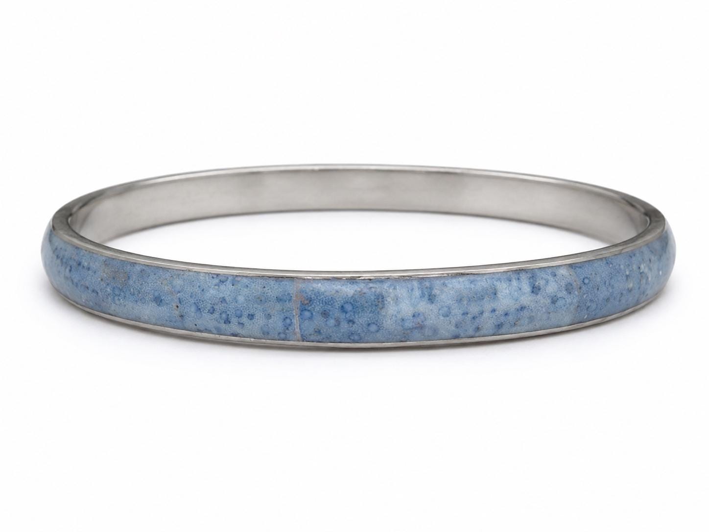 Blue Speckled Enamel Silver Tone Bangle Bracelet, Costume Jewelry