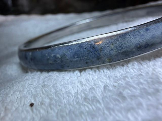 Blue Speckled Enamel Silver Tone Bangle Bracelet, Costume Jewelry