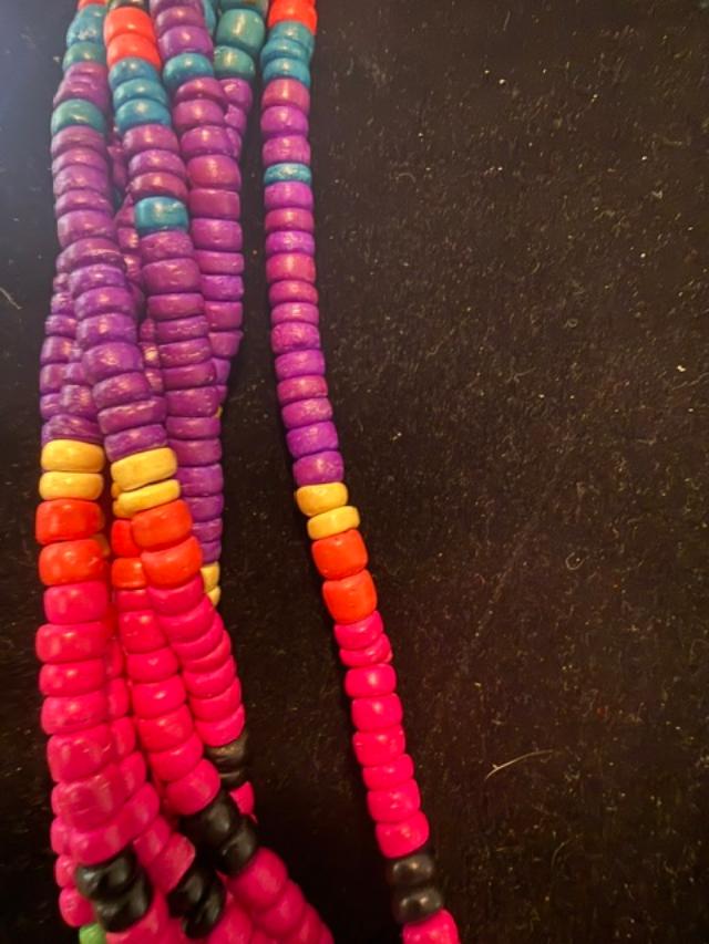 Vintage Colorful 8 Strand Wood Bead Necklace Boho Statement Jewelry 26 Inch