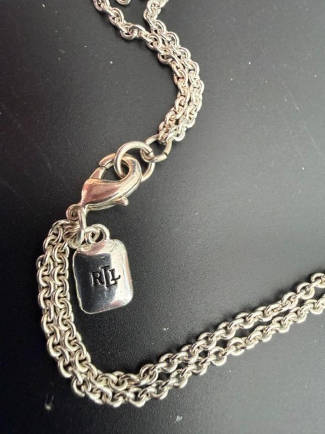 Ralph Lauren RL Two Tone 36" Station Necklace Silver Gold Tone Signed