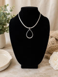 Monet Silver Tone Teardrop Pendant Necklace 1990s Signed Costume Jewelry Omega Chain